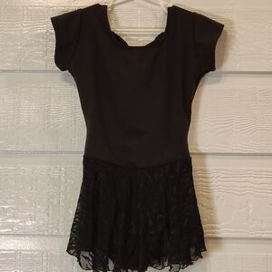 Eurotard Girls Lycra Blend Short Sleeve Dance Leotard‎ Dress Black Size Lg Dance